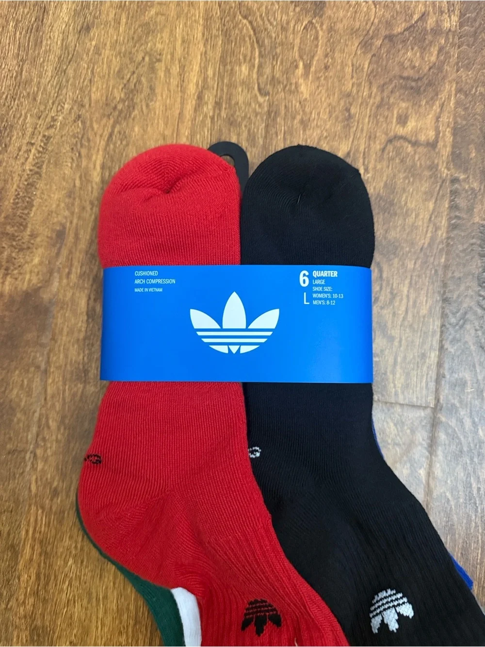 adidas 6-Pack Crew Athletic Socks - Red, Black & Multicolor